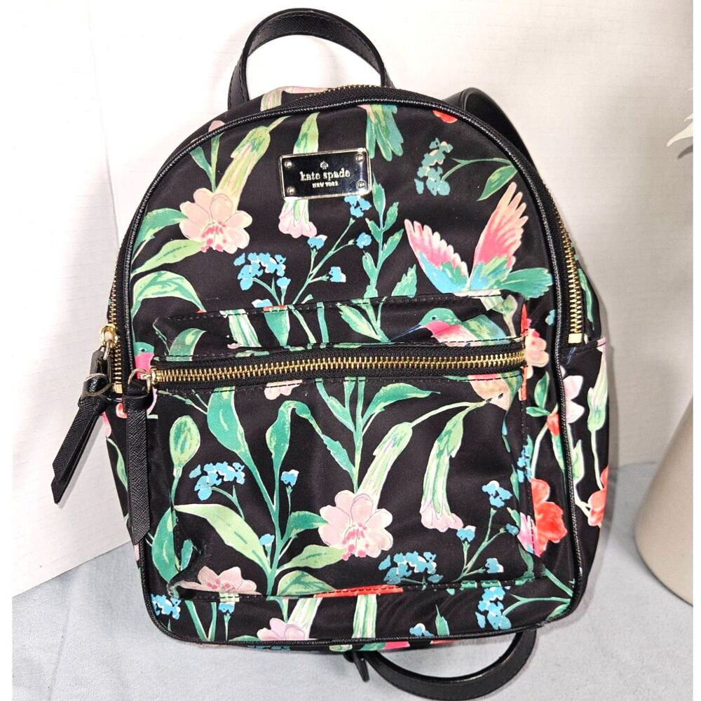 Kate Spade Floral Nylon Mini Backpack Black Pink Botanical Gold Hardware